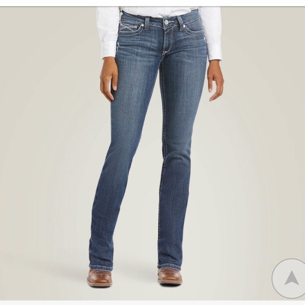 ARIAT R.E.A.L. MID RISE ARROW GIANNA STRAIGHT Blue Dark-wash JEAN Size 29XL